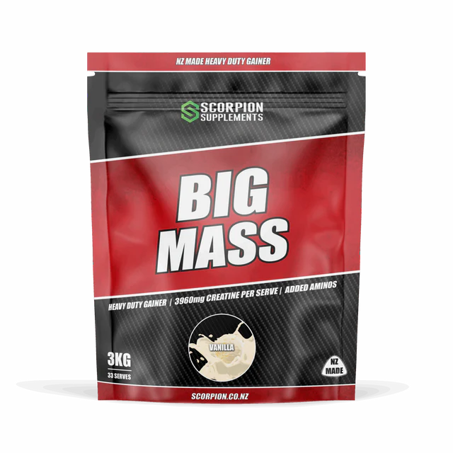 Scorpion Supplements Big Mass supplement package on a white background